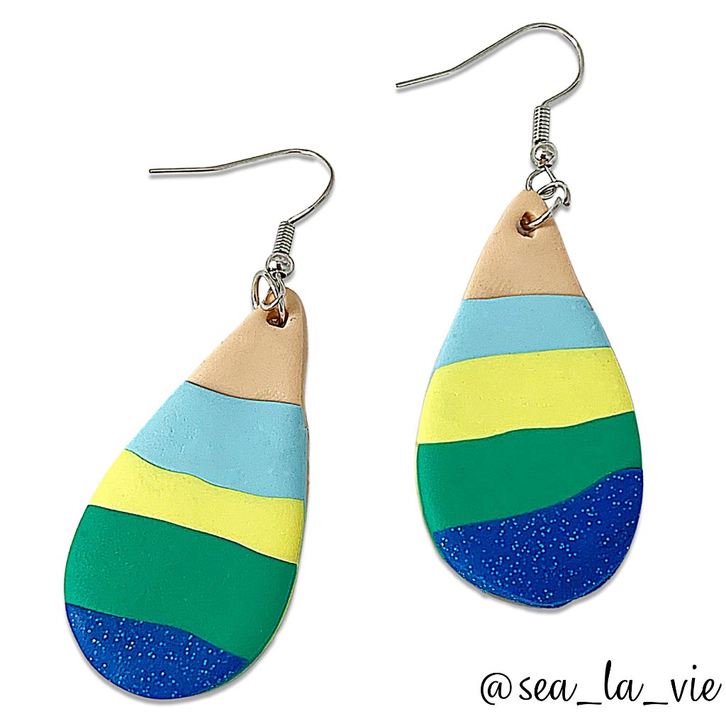 Beachy Ombr Polymer Clay Dangle Drop Earrings